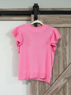 JODIFL Pink Ruffle Sleeve Knit Top